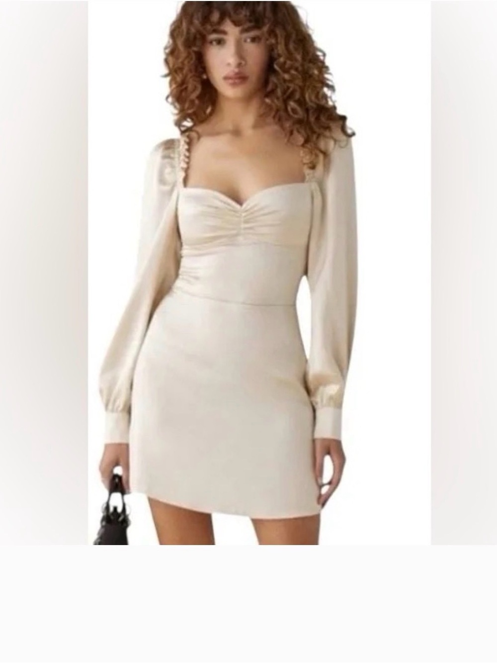 Reformation Cream Satin Long-Sleeve Mini Dress